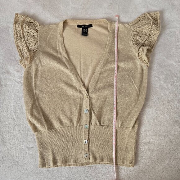 Y2K Mango Gold Glitter Knit Cardigan Crochet Short Sleeves Button Front size M - Picture 7 of 10